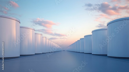 Sleek and Modern Fuel Storage Facility Featuring Cutting Edge Architecture High Tech Processing and a Captivating Depth of Field