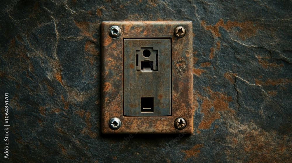 A top-down view of an electrical outlet installed on a wall, with a clear view of the plug. The focus is on the electrical outlet's design and purpose. A top-down view of an electrical outlet installed on a wall, with a clear view of the plug. The focus is on the electrical outlet's design and purpose.