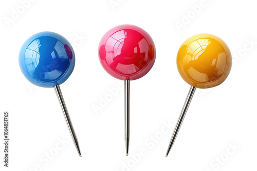 Colored push pin used to mark important tasks on a display board, isolated against a white background.