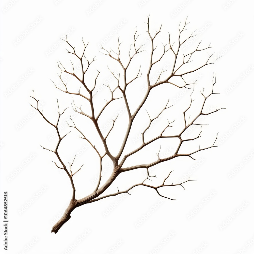 Fototapeta premium A black silhouette of a leafless tree with branches and trunk on a white background representing a cold winter landscape