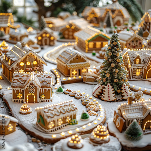 gingerbread cookies, houses  and christmas tree	