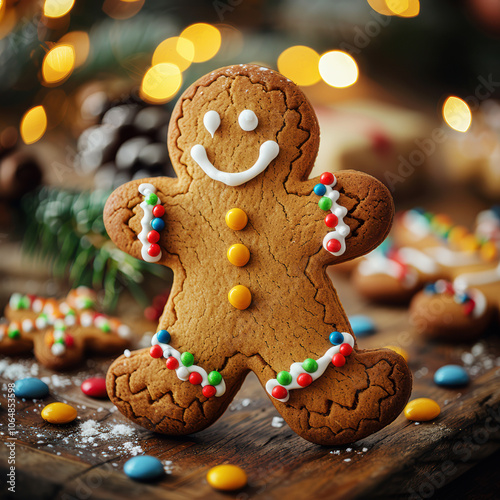 gingerbread men on the Christmas background, close up
