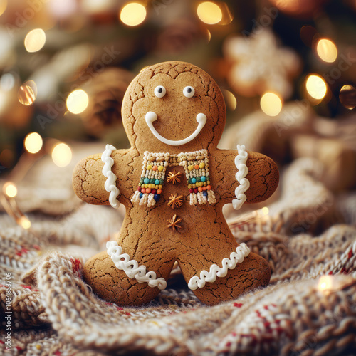 gingerbread men on the Christmas background, close up	