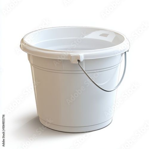 White Plastic Bucket with Handle and Snap-On Lid photo