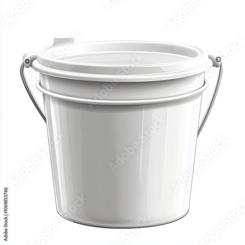 White Plastic Bucket with Handle and Snap-on Lid photo