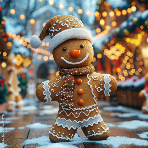 gingerbread men animation  on the Christmas background, close up