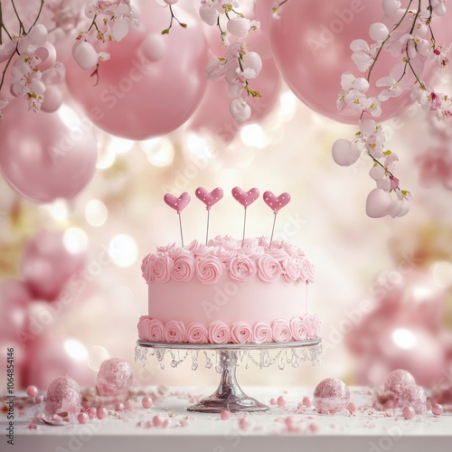 Pink Baby Girl Birthday Background, baner , unicor photo