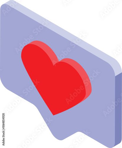 Social media reaction icon with red heart expressing love and affection in isometric view