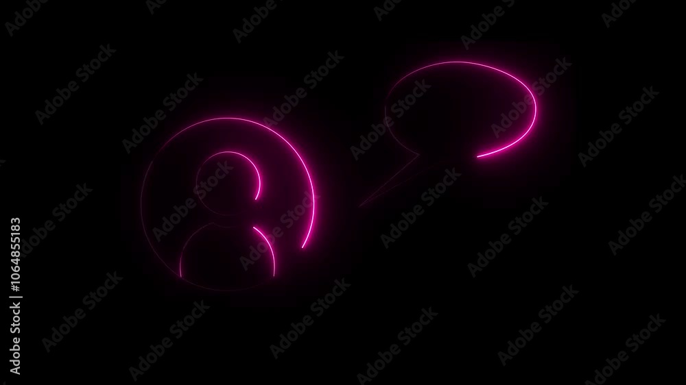 Glowing animated neon chat people icons. Neon line text box icon animation on black background.