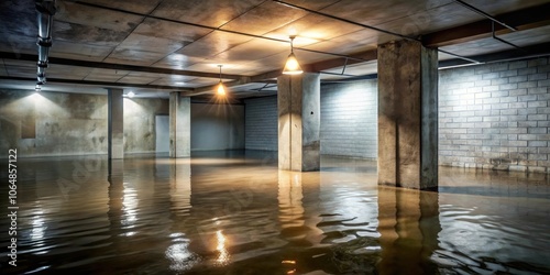 Flooded basement with lit light , water damage, basement, flooding, disaster, emergency, home, interior, cellar, wet