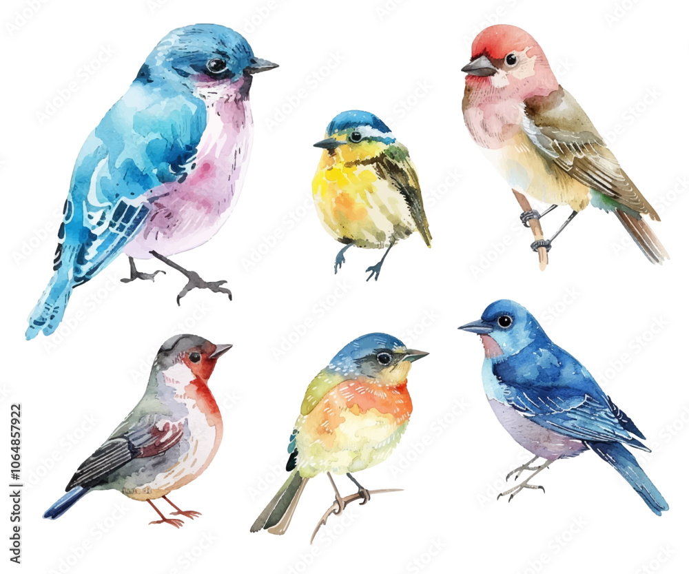 set of birds isolated on white