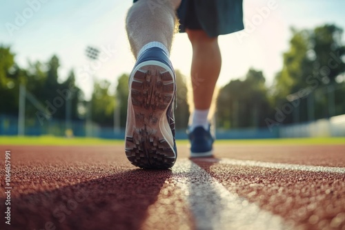 A runner trains on a sunlit track as evening approaches, focused on their exercise routine and personal fitness goals