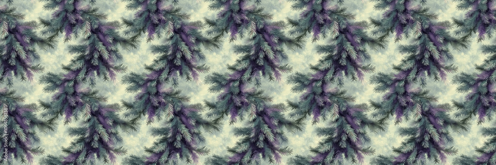 Obraz premium Seamless evergreen pine pattern with purple hues for winter and holiday designs
