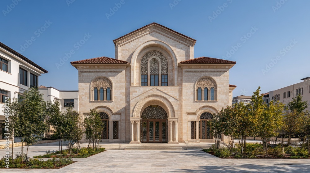 A grand architectural structure with ornate design and landscaped surroundings. A grand architectural structure with ornate design and landscaped surroundings.