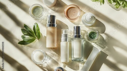 Wallpaper Mural Natural Skincare Products Displayed With Green Leaves and Shadows Torontodigital.ca