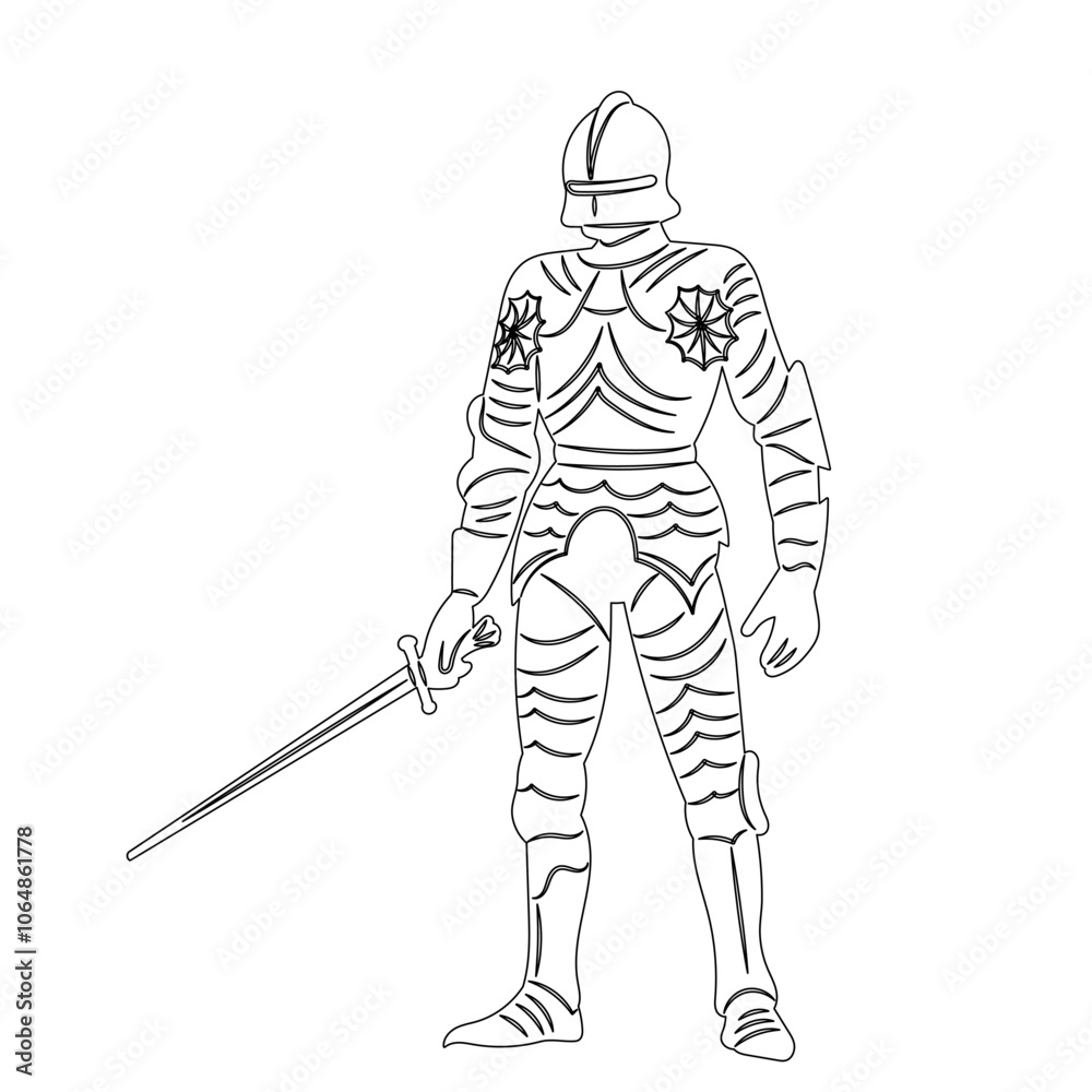 knight with sword sketch, outline on white background, vector knight with sword sketch, outline on white background, vector