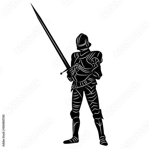 knight with sword silhouette on white background, vector