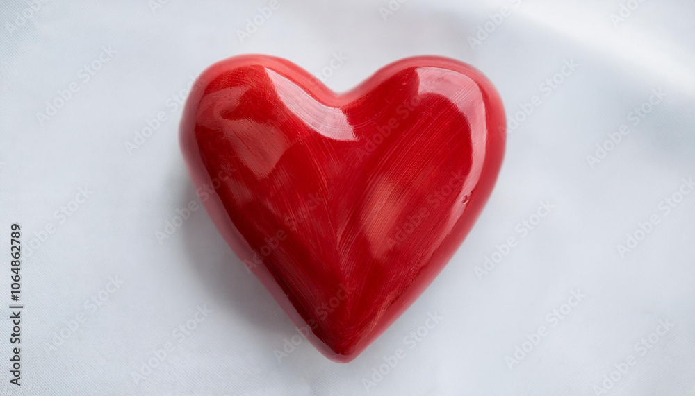 Fototapeta premium Hand painted ceramic red heart on white background. Handmade decor.