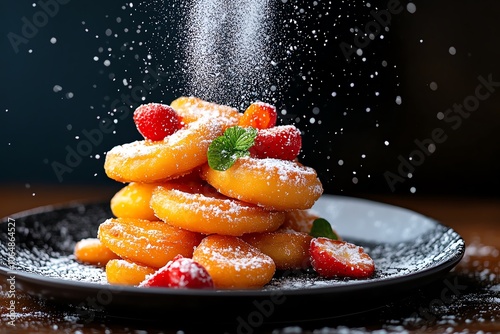 Uruguayan torta frita fried dough with sugar, served during a rainy day in a countryside kitchen photo