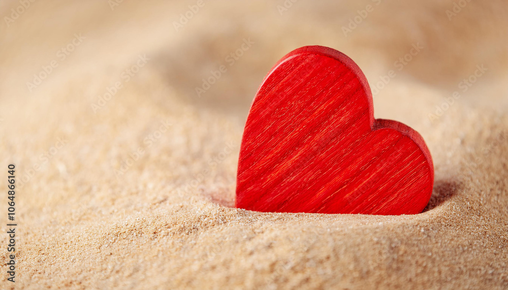 Fototapeta premium Handmade wooden heart on sand surface.