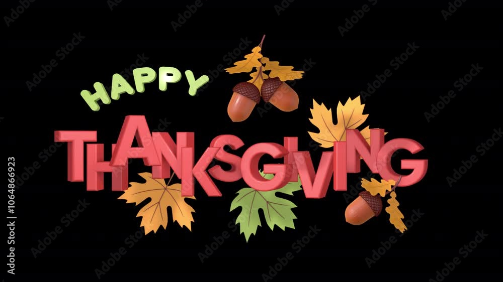 Happy Thanksgiving title with acorns and autumn leaves Happy Thanksgiving title with acorns and autumn leaves