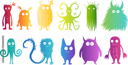 Cute monsters collection. Vector colorful joyful cartoon characters.