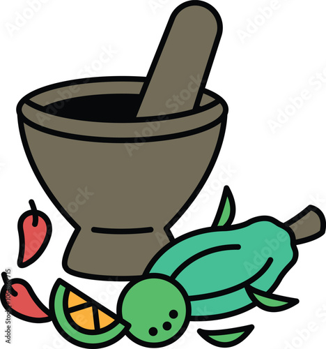 Illustration of Somtam in line drawing style
