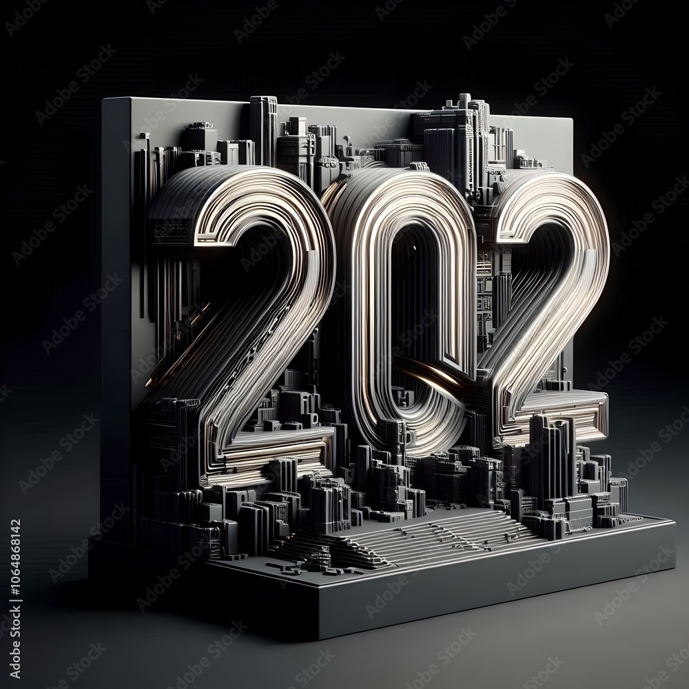 202 Number, Cyberpunk Typography, 3D Render 202 Number, Cyberpunk Typography, 3D Render