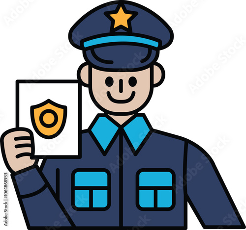 A police officer holding a badge and a piece of paper