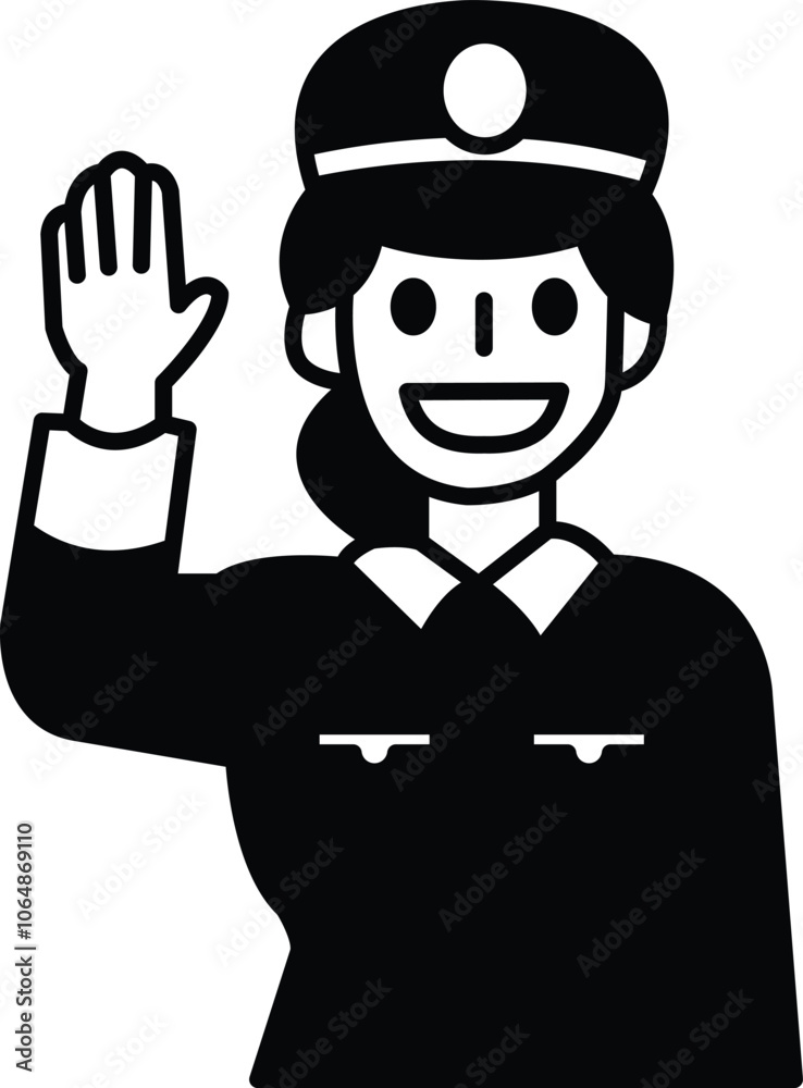 A woman in a uniform is waving to the camera A woman in a uniform is waving to the camera