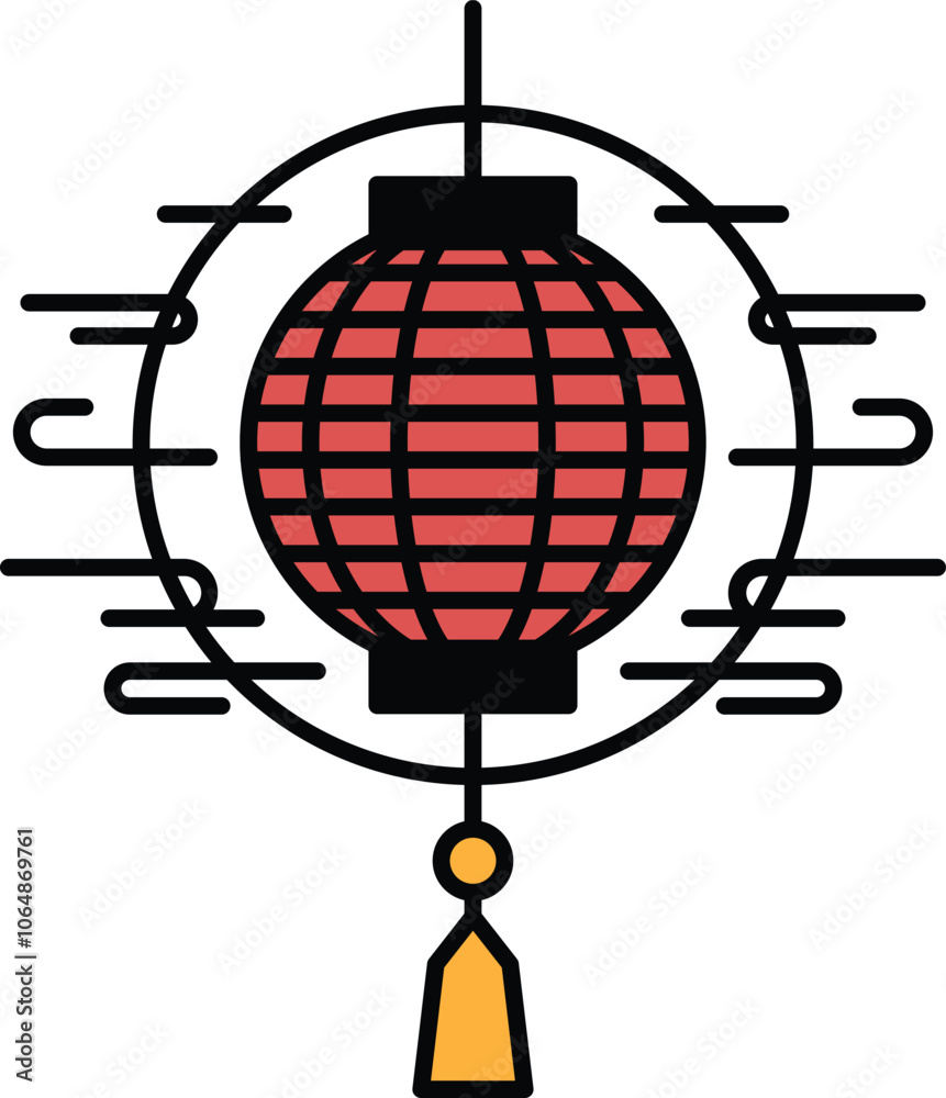 A red lantern with a gold tassel hanging from it A red lantern with a gold tassel hanging from it