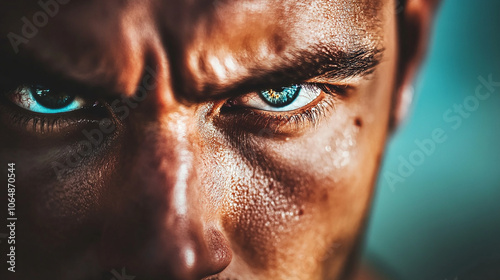 Intense gaze person with sharp eyes focused and power