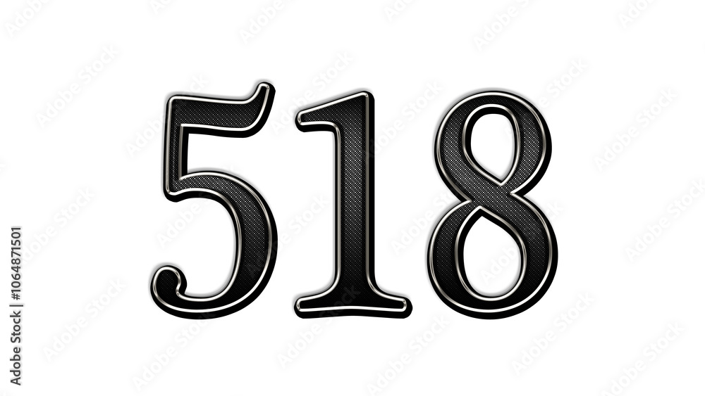 black metal 3d design of number 518 on white background. black metal 3d design of number 518 on white background.