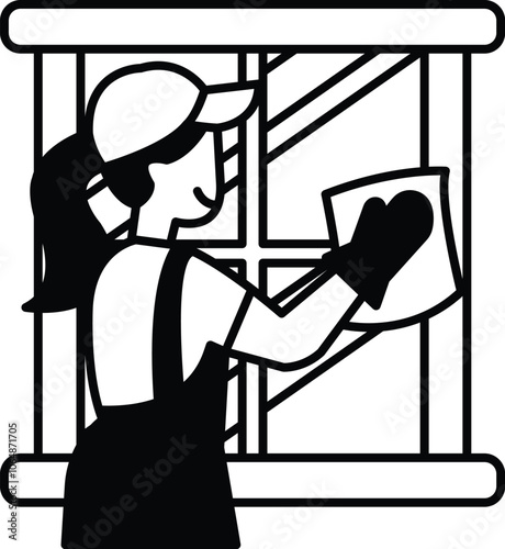 A woman cleaning a window with a cloth