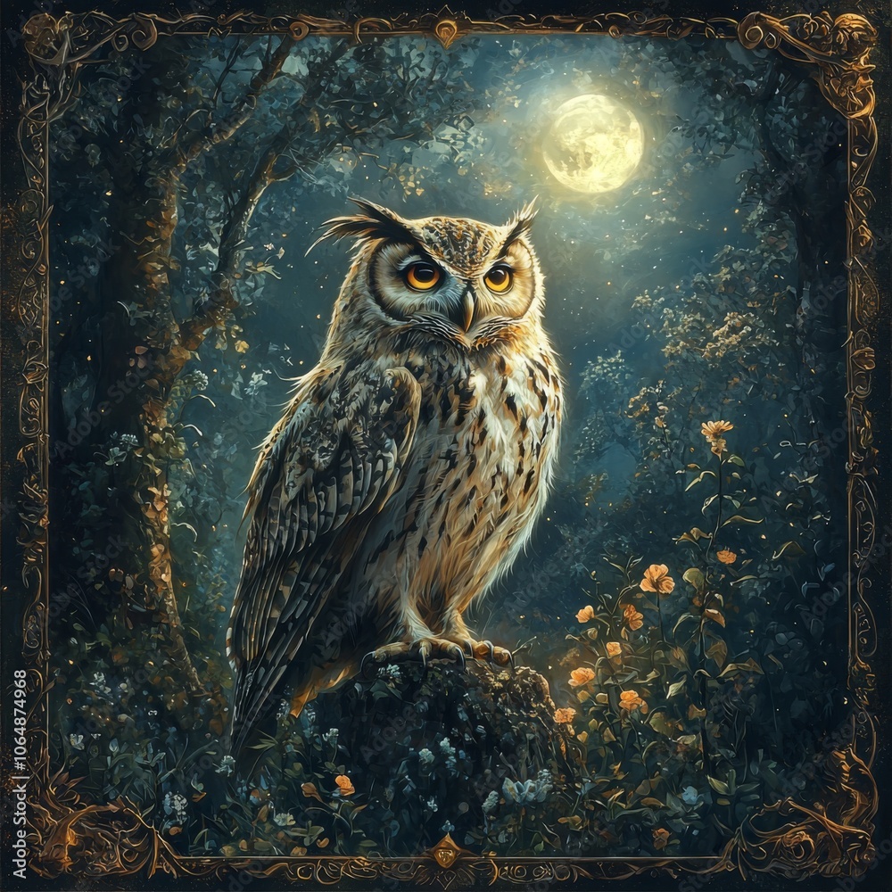 Majestic Owl in Mystic Forest Under Moonlight Majestic Owl in Mystic Forest Under Moonlight