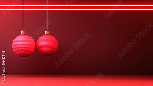 Cyberpunkstyle holiday decorations, glowing Christmas ornaments, flat design illustration photo