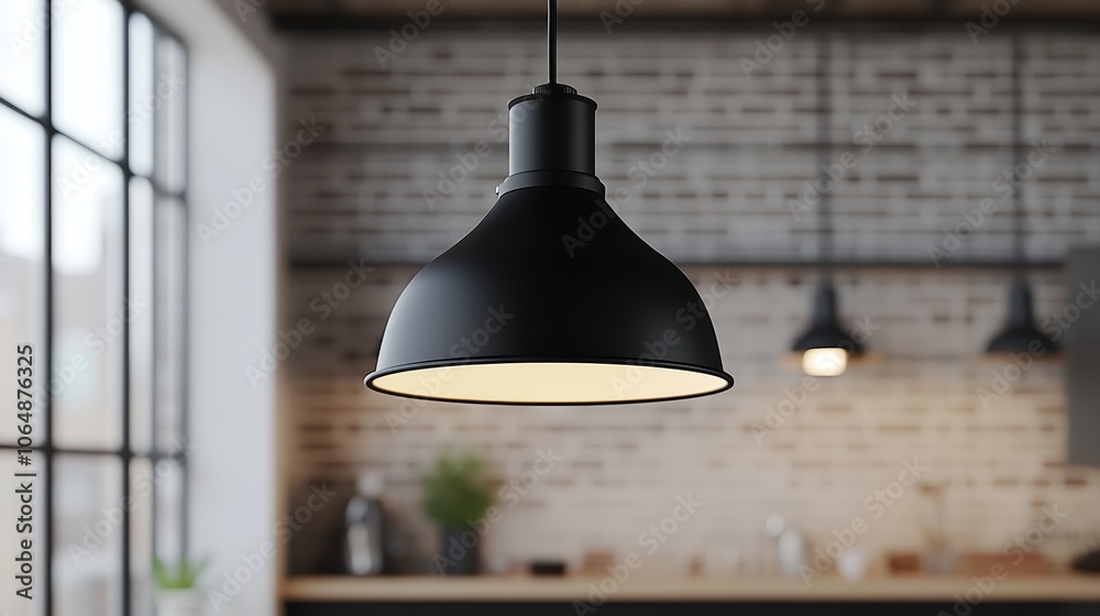 Obraz premium Sleek black pendant lamp with industrial shade for hanging lights.