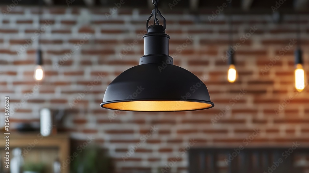 Obraz premium Sleek black pendant lamp with industrial shade for hanging lights.