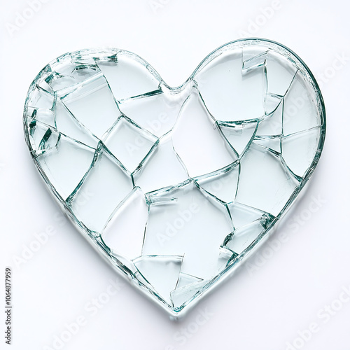 Heart shaped broken glass on white background