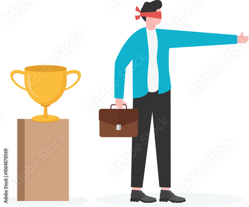 Businessman blindfolded with target direction
