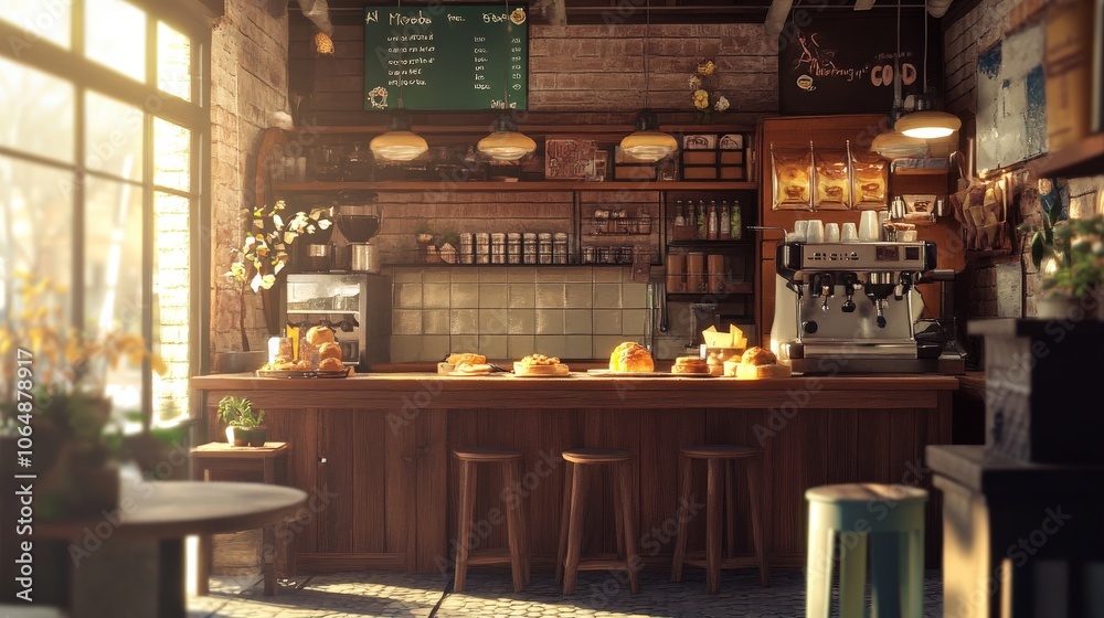A neighborhood where the owner is serving homemade pastries and coffee to regulars A neighborhood where the owner is serving homemade pastries and coffee to regulars