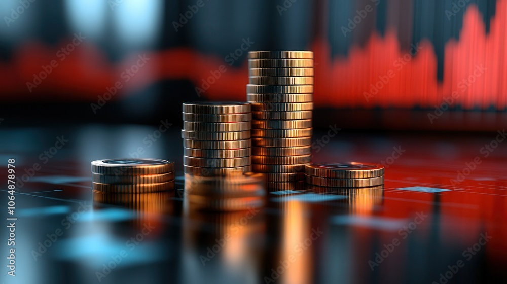A close-up view of stacked coins reflecting financial trends and market growth in a vibrant, professional background. A close-up view of stacked coins reflecting financial trends and market growth in a vibrant, professional background.