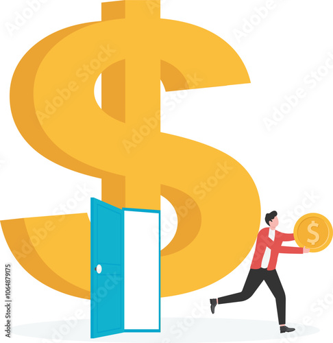 Thief, Vector illustration of businessman carrying money bag on his shoulder

