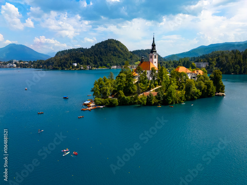 Slovenia, Lake Bled. Beautiful famous place in Julian Alps region in Europe photo