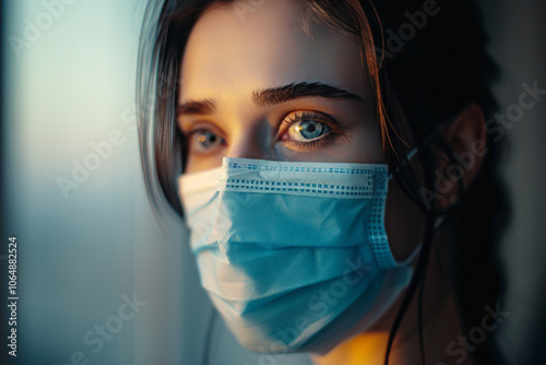 Covid global sefety campaign, Generative AI photo of people in protective facial mask quarantine pandemia photo