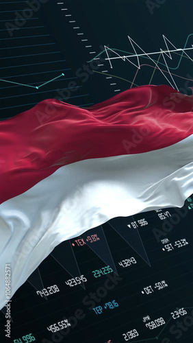 Indonesia flag - Waving flag on report analytics data statement photo