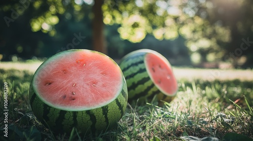 Watermelon, a popular summer fruit, is known for its sweet taste. photo