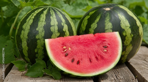 Watermelon, a popular summer fruit, is known for its sweet taste. photo