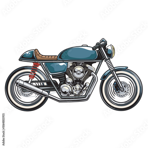 Vector Illustration of Cafe Racer Motorcycle in Side View with Detailed Vintage Illustration