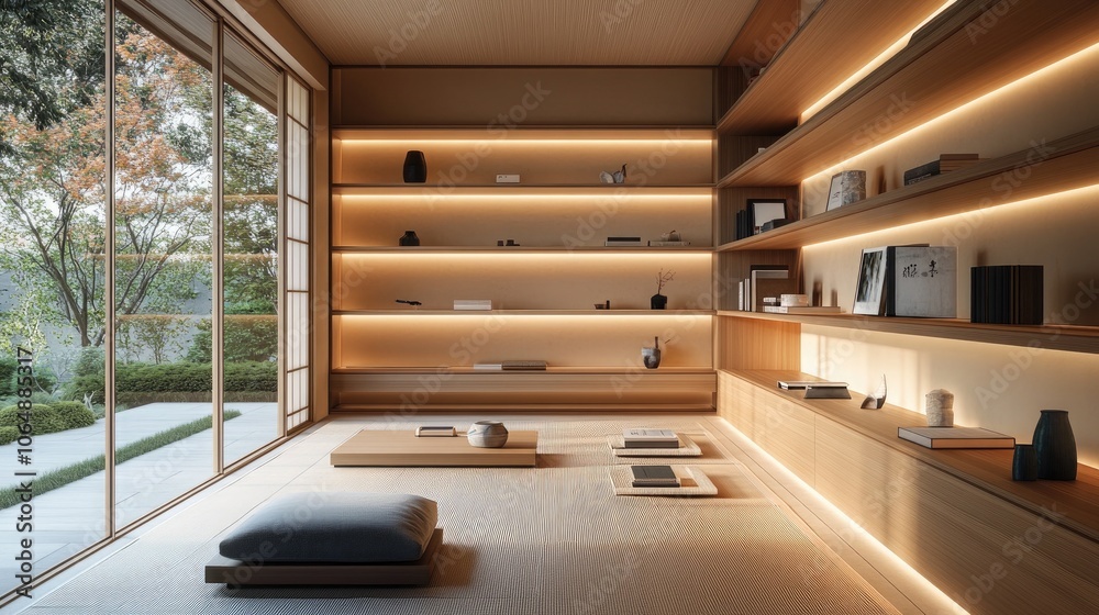 Obraz premium A contemporary Japanese study with sleek